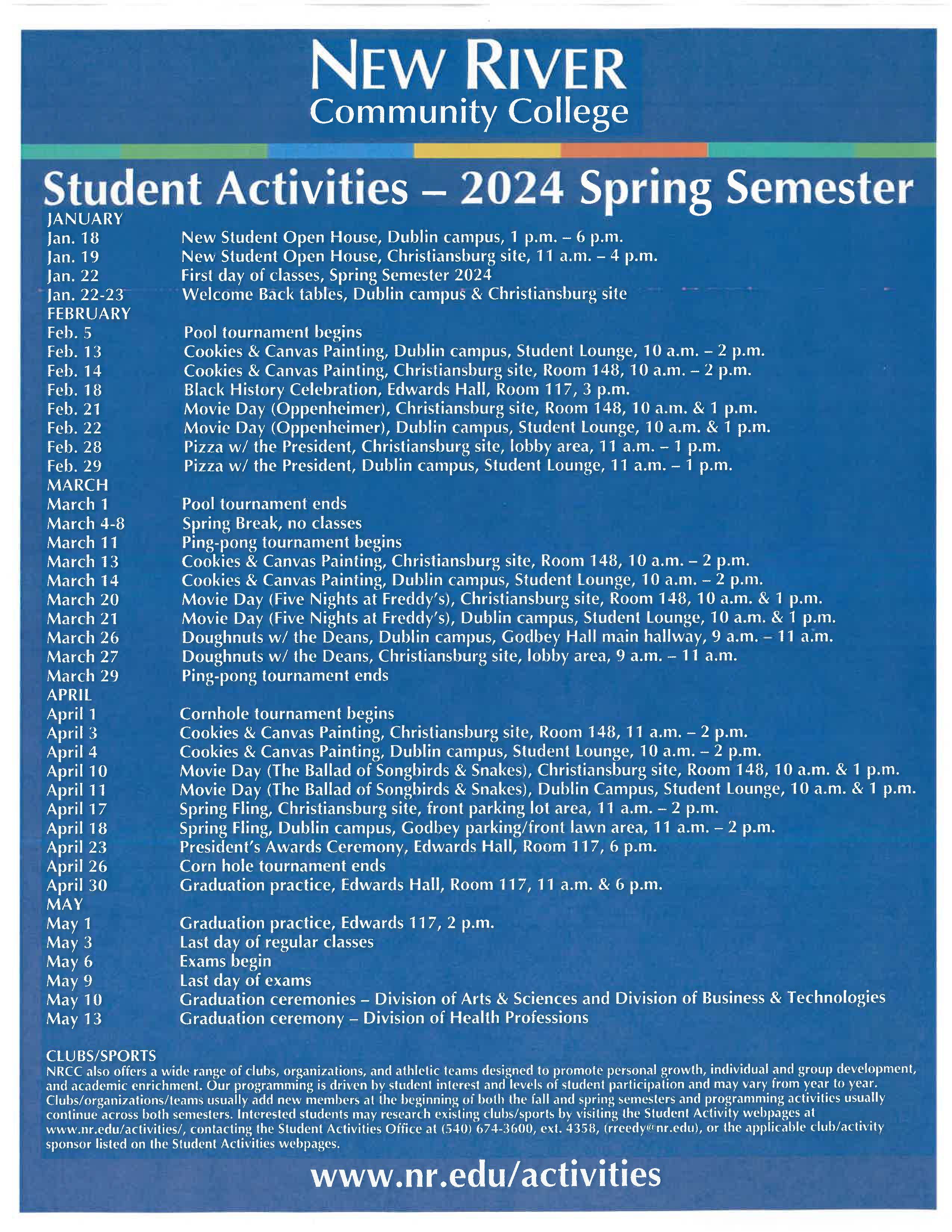 Spring 2024 Student Events Flyer