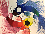 a watercolor painting of two koi fish circling each other, in cool and warm colors, the embodiment of life's balance