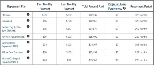 Repayment plan table