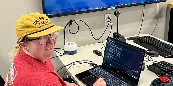 A student working at a computer