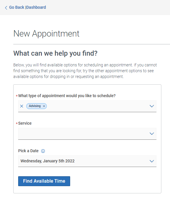 Navigate: New appointment screenshot