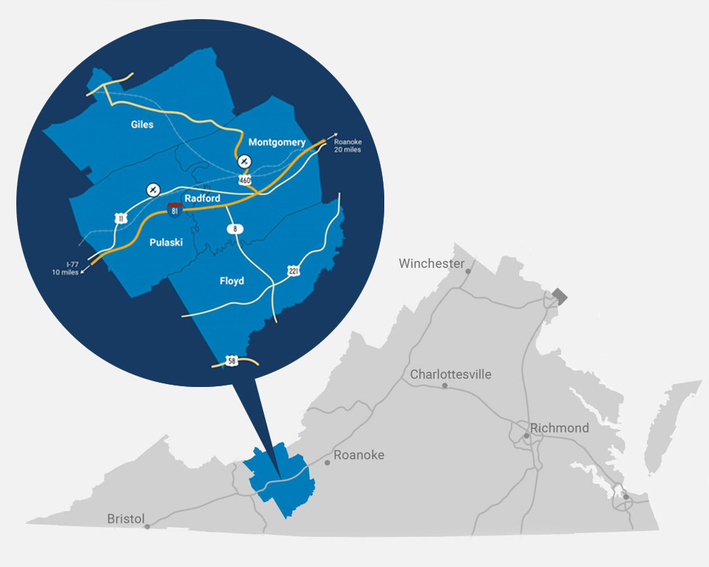 A map of the counties/areas of the NRV